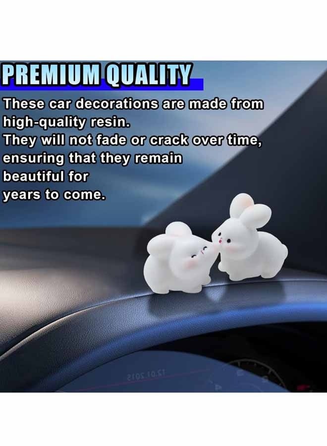 4 PCS Cute Mini Rabbit Car Rearview Mirror Ornaments, Kiss Face Animals Resin Dashboard Decorations, Funny Car Interior Accessories for Women Presents (Rabbit) - Image 4